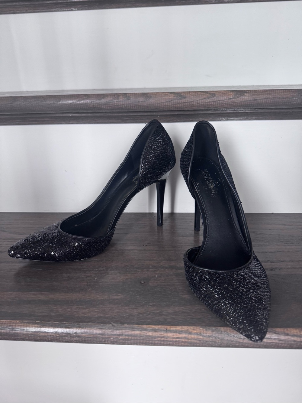 Michael Kors Black Glitter Pointed-Toe Stiletto Pumps